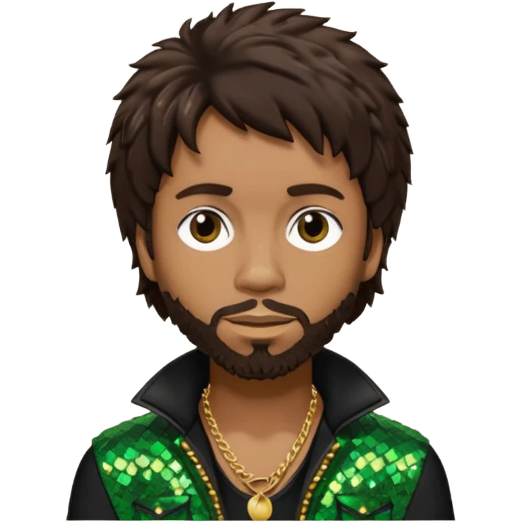 Shaggy, Reggae Rapper with dark brown hair, black sequin outfit emoji