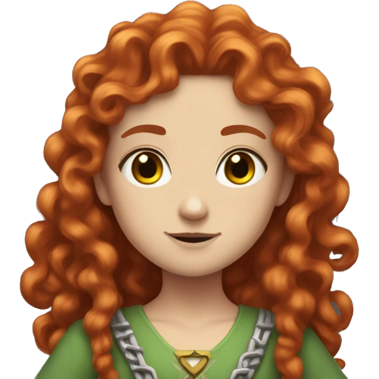 a white girl with long red curly hair and freckles, cosplaying Zelda emoji