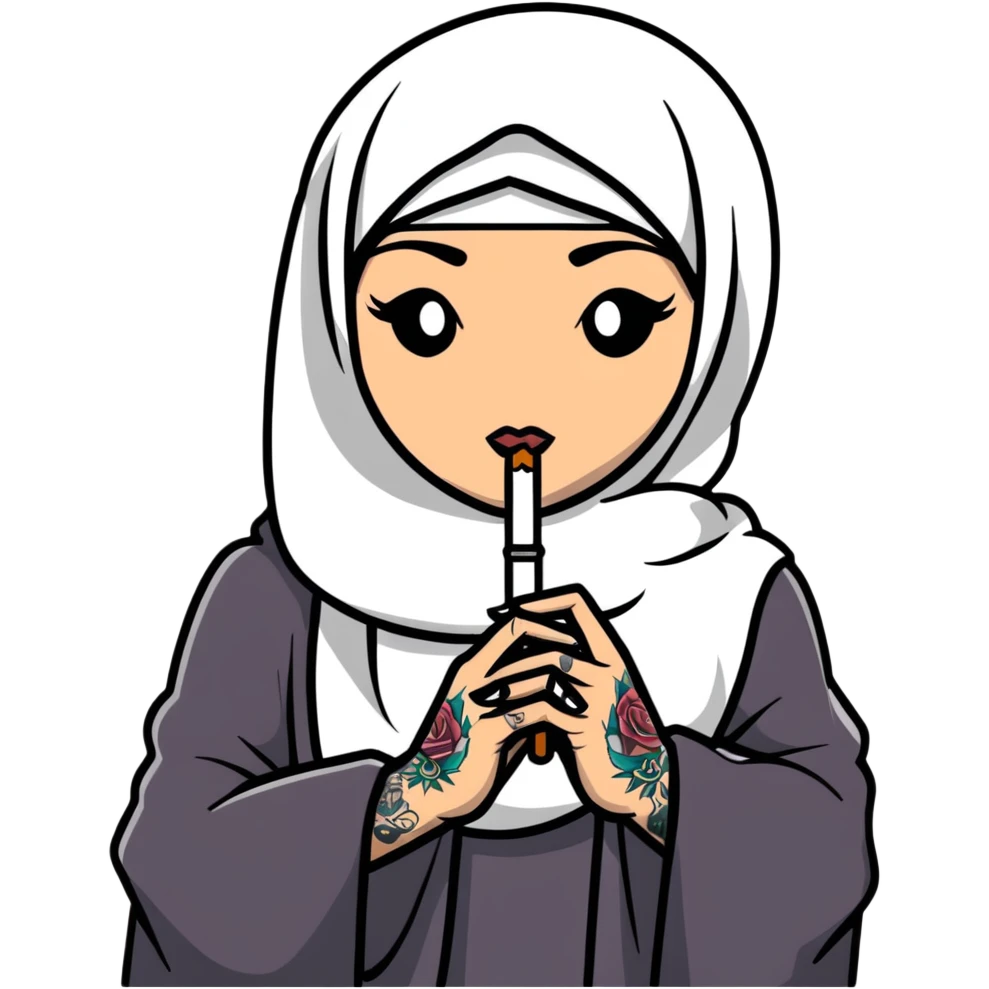 Hijabi gothic with a cigarette and tattoos and white skin  emoji