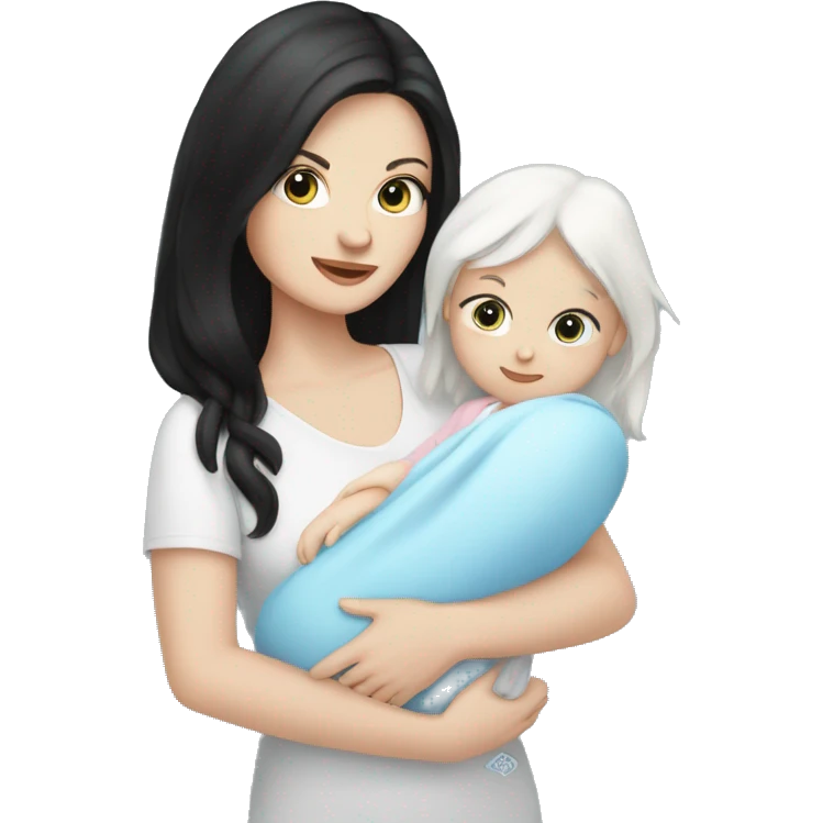 mom holding newborn baby girl with blue eyes white skin and black hair and white skin newborn girl white skin emoji