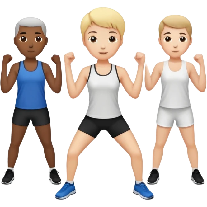 3 friends exercising together, one black person and two white people emoji
