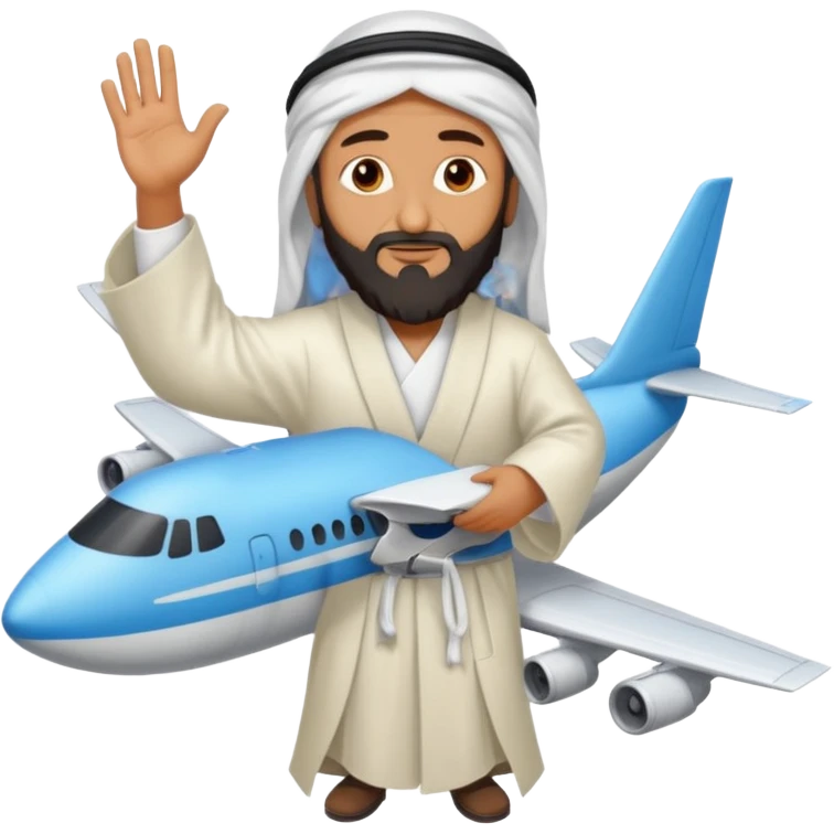 Osama bin Ladin standing on top of a plane with legs and a white robe emoji