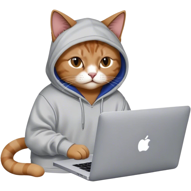 cat wearing a balenciaga hoodie and his working on a MacBook Pro emoji