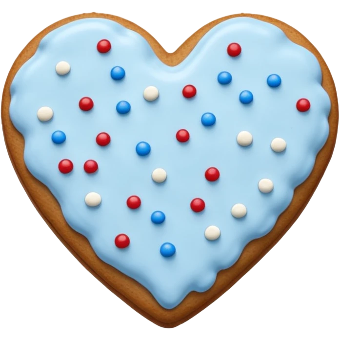 gingerbread heart cookie with white icing and blue sprinkles emoji