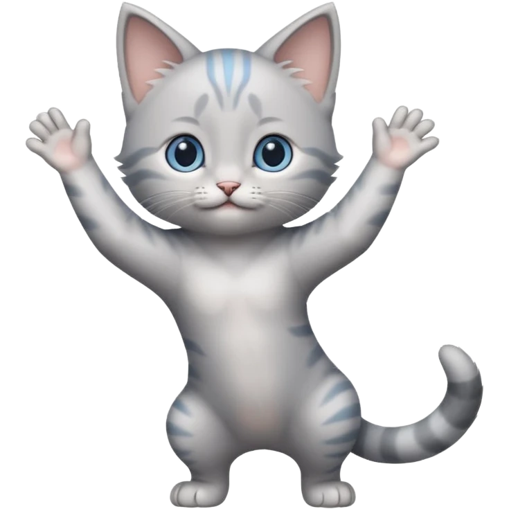  Cute Gray kitten blue eyes standing stretching arms emoji