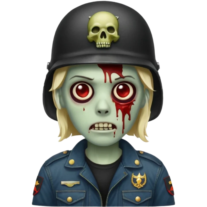 zombie with blood, wearing military helmet and black jean jacket emoji