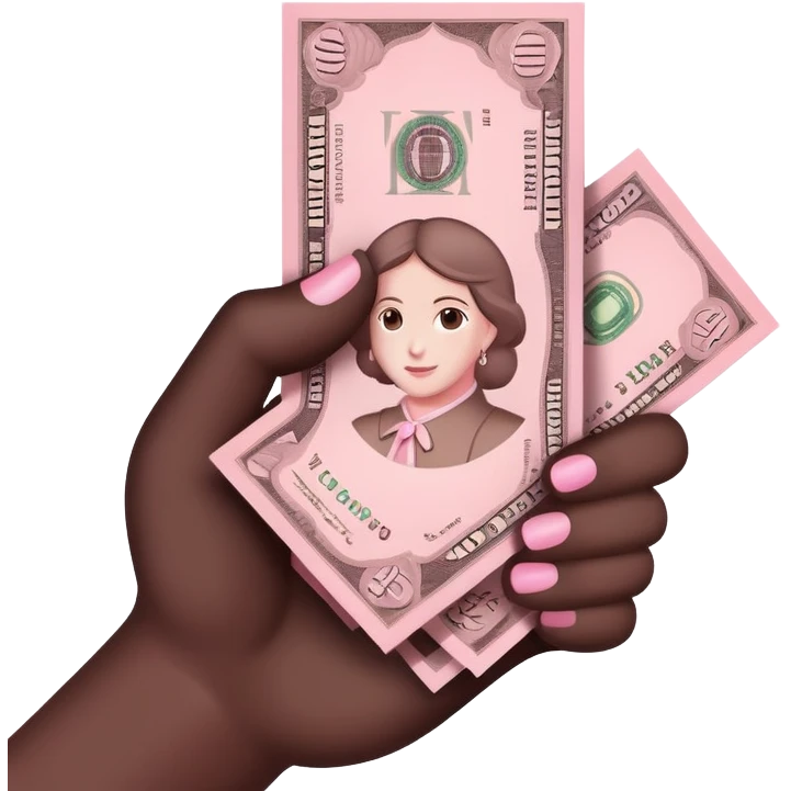 Dark brown hand holding Light pink money emoji