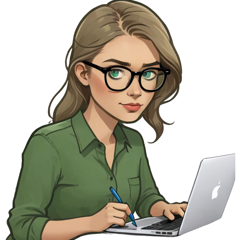 Pale skin girl with blue eyes, and dark blonde hair working with Mac  emoji