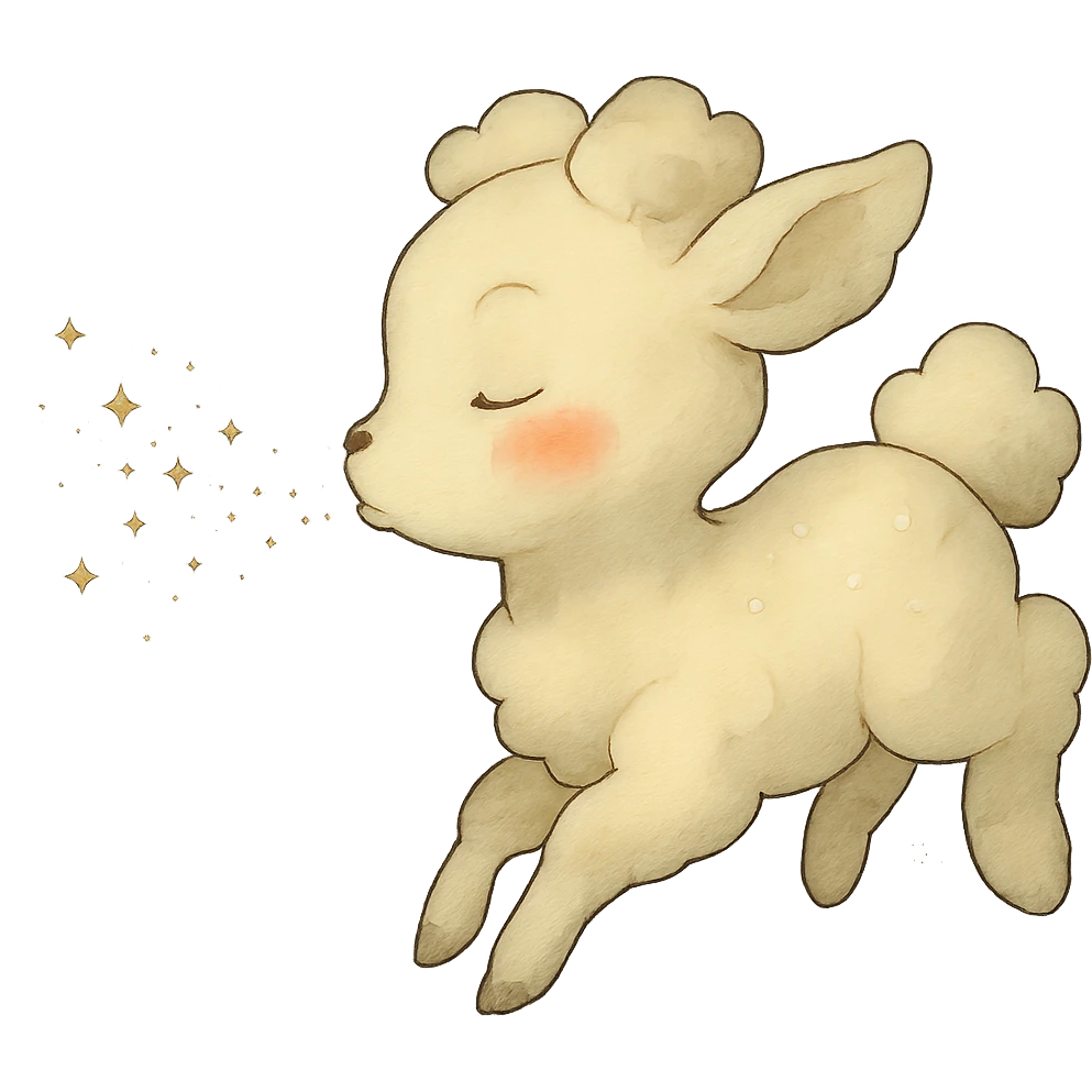 soft vanilla cloud doe with rosy cheeks, floating and blowing sparkles, ghibli style emoji