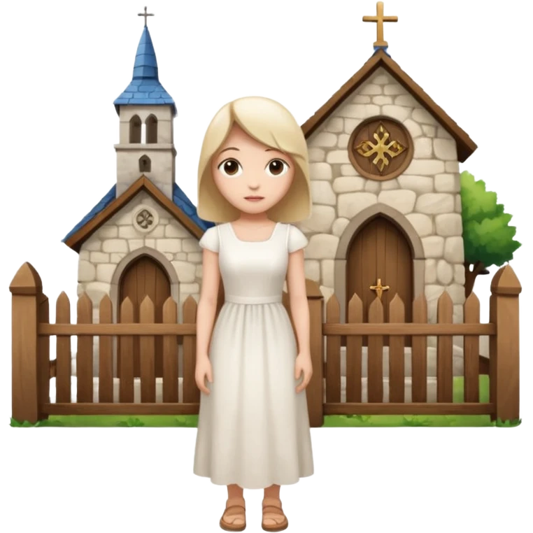 woman and a church, both surrounded by a fence emoji