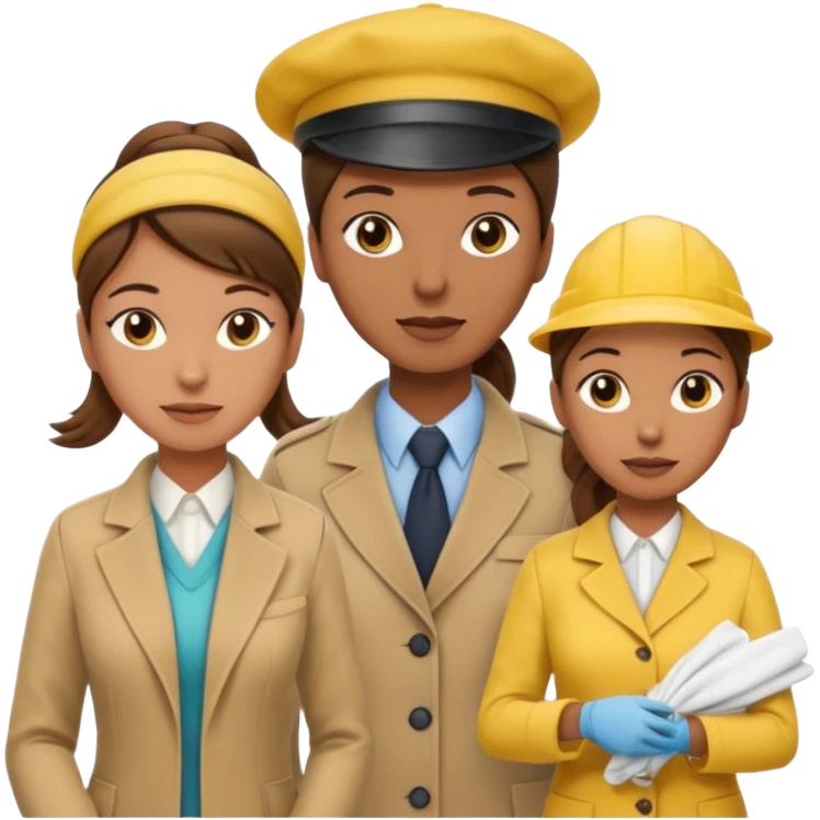 A cleaning Lady with Brown hair, high ponytail and yellow cleaning gloths is Talking to a Detektive (a man) with beige had, a beige coap and he is interviewing the cleaning Lady emoji