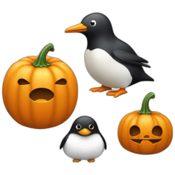 Une citrouille avec un pingouin et un œuf emoji