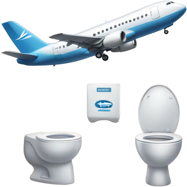 A plane about to fly into two tall toilets emoji