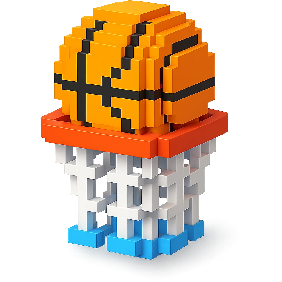 Voxel-style basketball in a net, variation 8 emoji