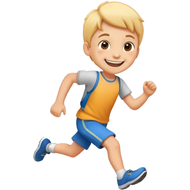 child running with a big smile, cheerful and energetic, motion lines to show action emoji