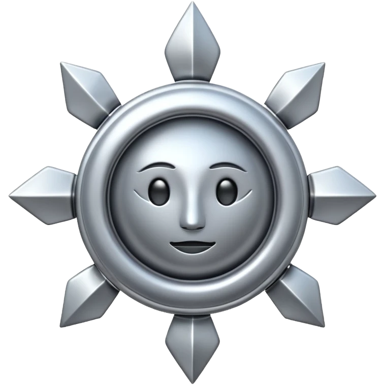 abstract amulet emoji, liquid metal form, symmetrical design, mystical futuristic 3D icon, isolated on white emoji