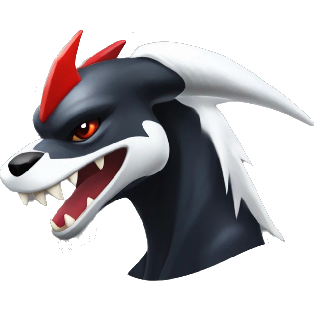Black Cool Edgy Nargacuga-Houndoom-Garchomp-Absol Fakémon  with White and Red Edgy markings emoji