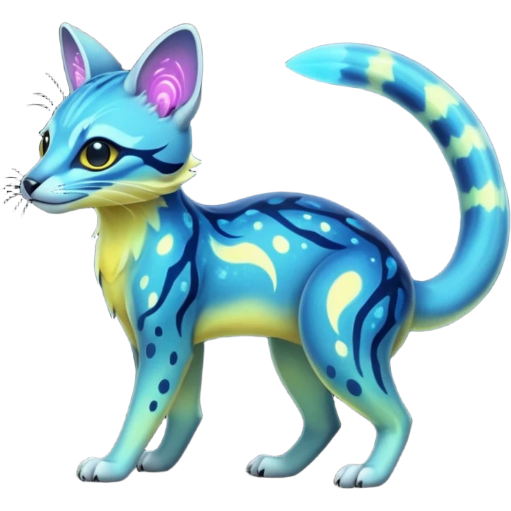 Exotic futuristic nebulae black blue dark galagctical bioluminescent translucent transparent lush warm-colored neon-glowing iridescent Fakémon-Fionbri-Vernid-Genet-creature emoji
