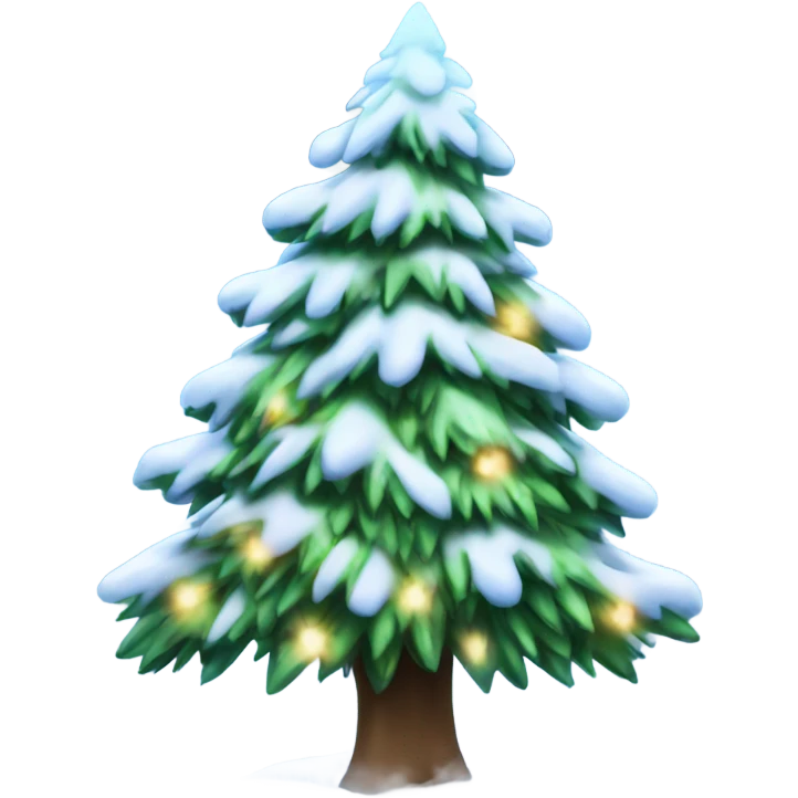 Snow covered Christmas tree with blue lights emoji