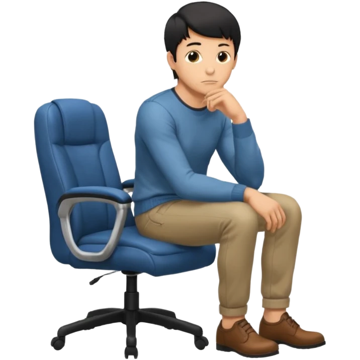 guy imitating thinker statue pose but with casual clothes and sitting in a office chair and looking up emoji