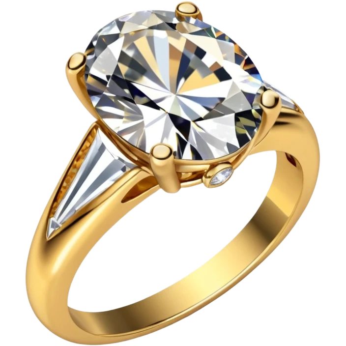 a luxurious gold diamond ring, plain band and large oval diamond stone emoji
