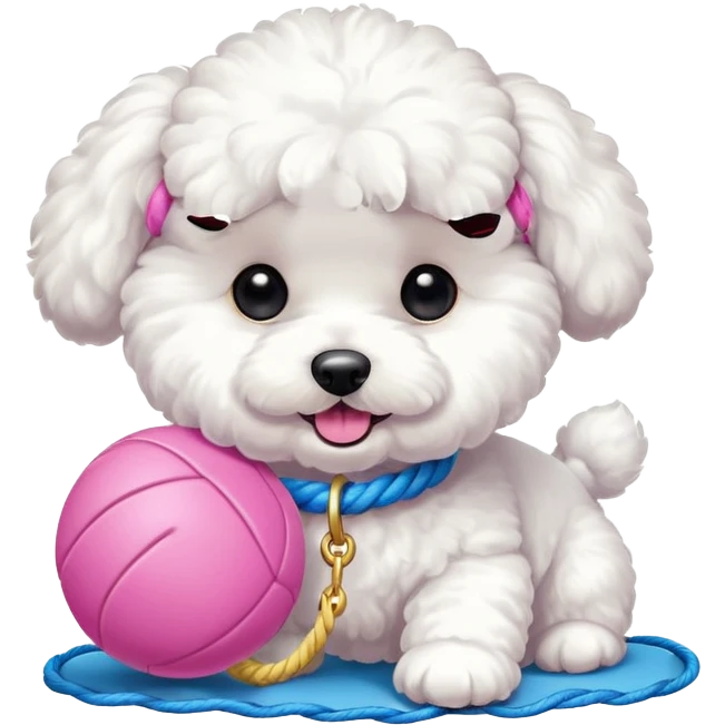 Bichon Frisé dog playing with toys emoji