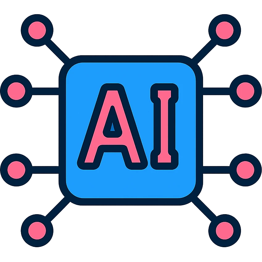 Modern logo for artificial intelligence tools, futuristic, digital, with a hint of blue, in the style of a color outline icon, using a pink and blue color scheme, with no background. emoji
