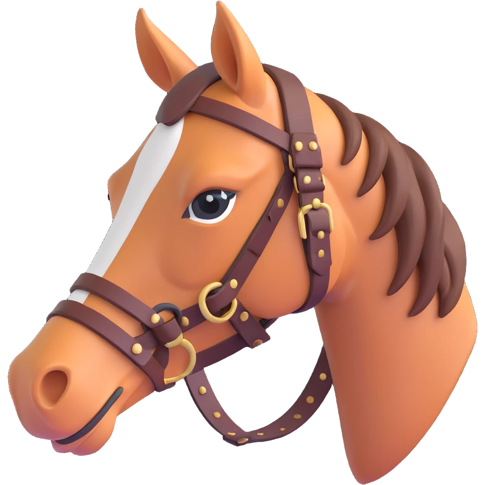 Hermès-style horse head with elegant leather harness, luxury, minimal, 3D style emoji