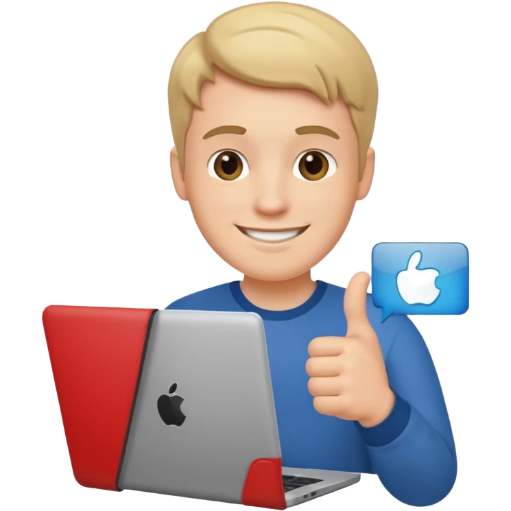 white guy sitting with laptop showing thumb emoji