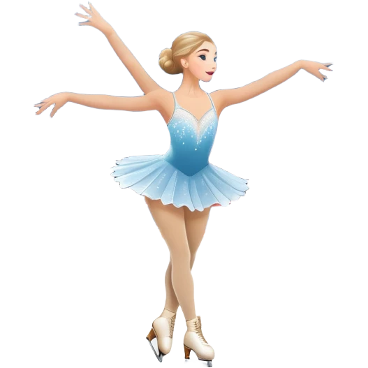 An icon featuring a grand arena Madison Square Garden, filled with spectators with graceful figure skater performing a flawless routine on an ice rink. Snowflakes and spotlights add to the elegance and beauty of the performance. Transparent background. emoji