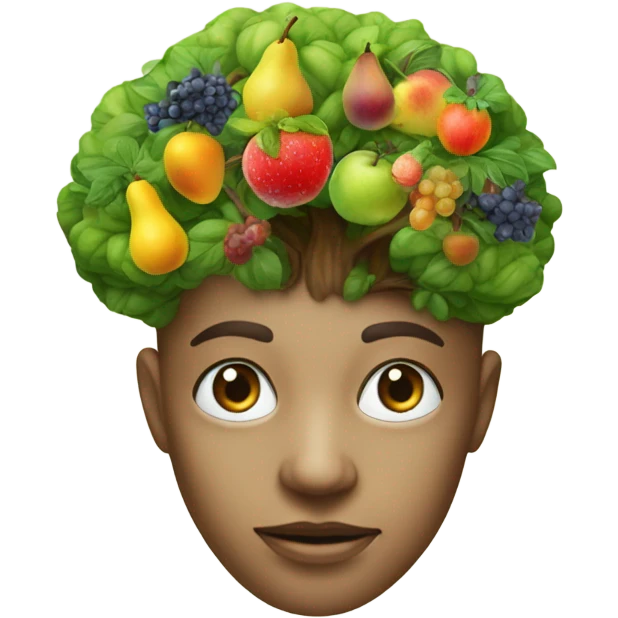 realistic face with a brain growing a tree with fruit emoji