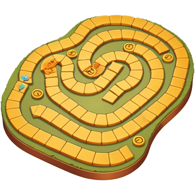 Create a cozy 3D cartoon board game path in warm autumn style. The path consists of 20 golden tiles in a winding S-shaped layout.  emoji