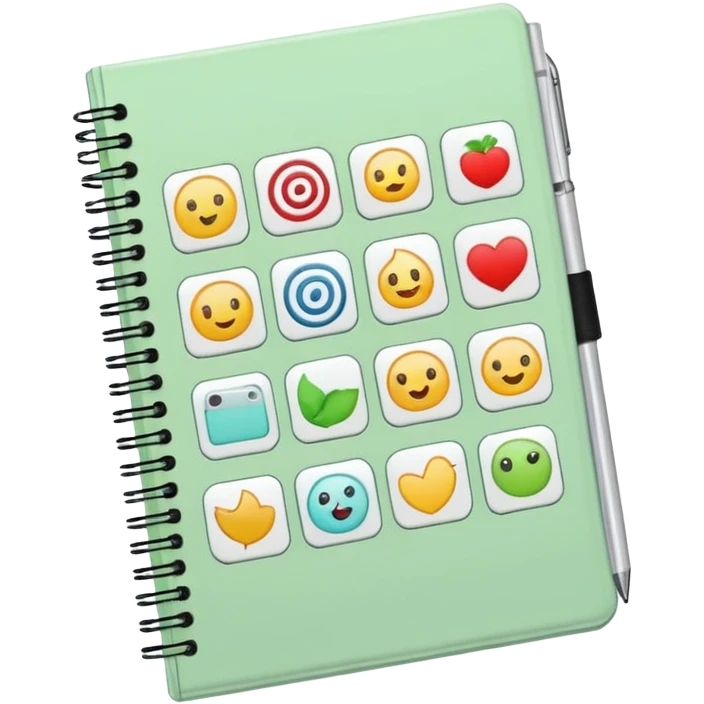 pale green note book with cute stickers emoji
