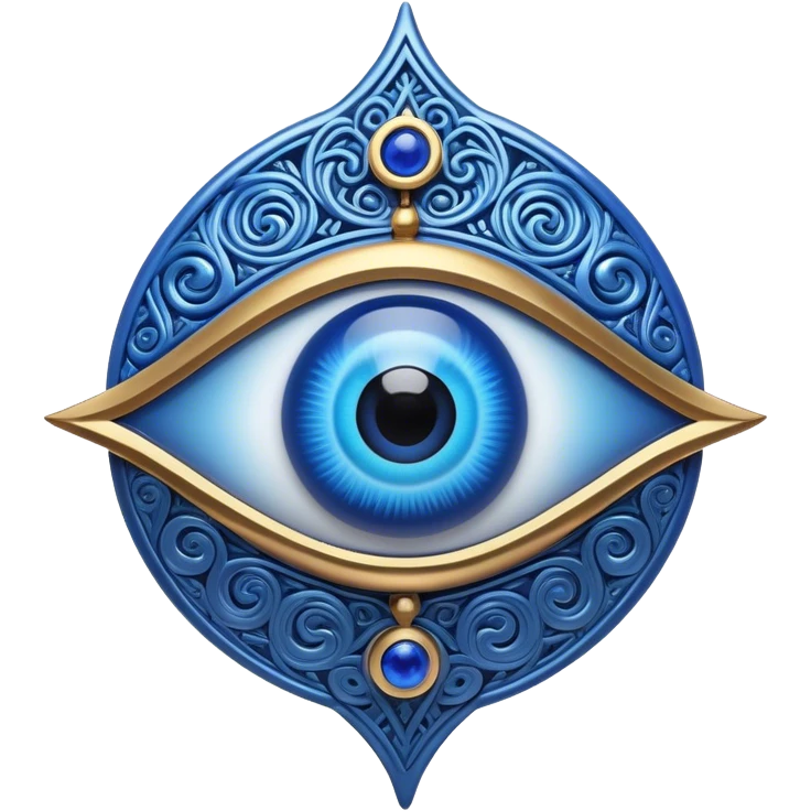 Cinematic Realistic depiction of a classic Evil Eye talisman, rendered with intricate details and vibrant blue hues, set against a soft, ethereal backdrop that underscores its protective symbolism emoji