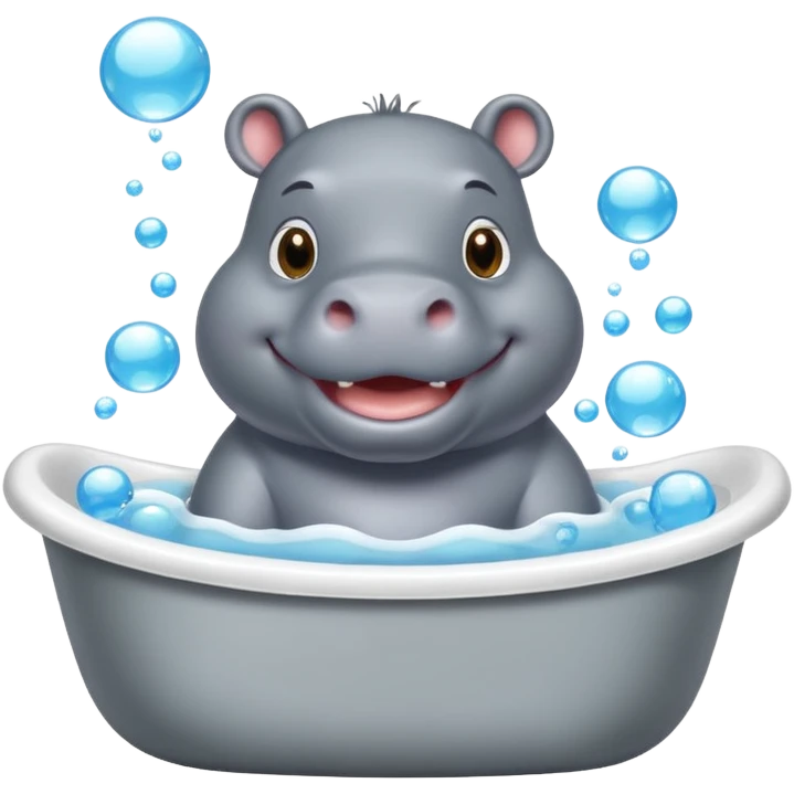 happy hippo with bubbles in bathtub emoji