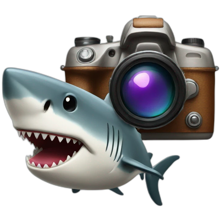 Camera with big shark emoji