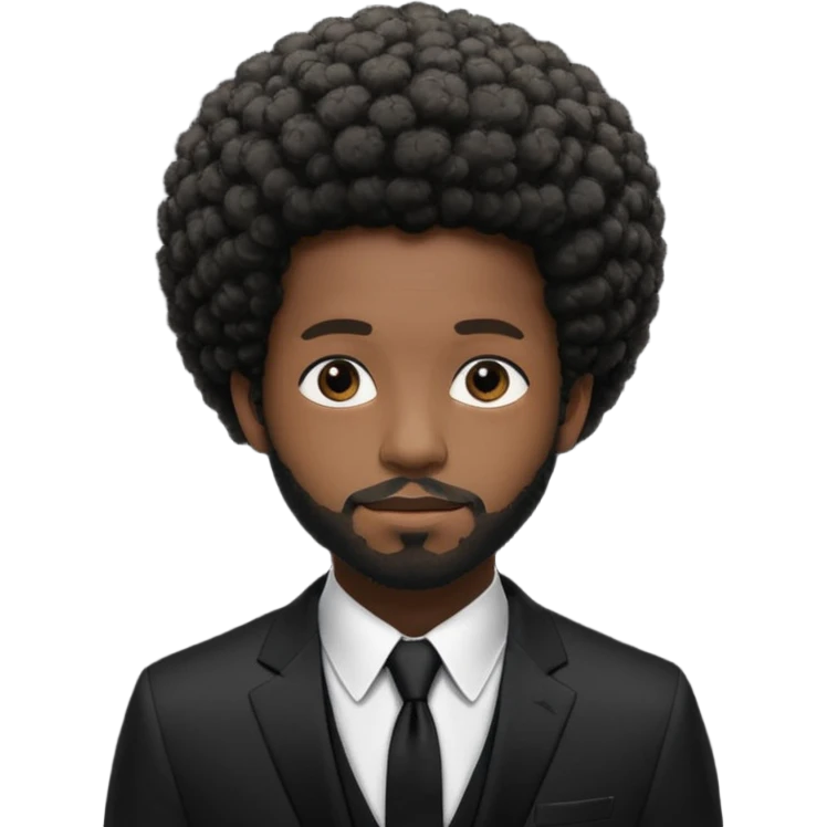 a black man in a black suit with black tie and black shirt, with a a afro like brent faiyaz emoji