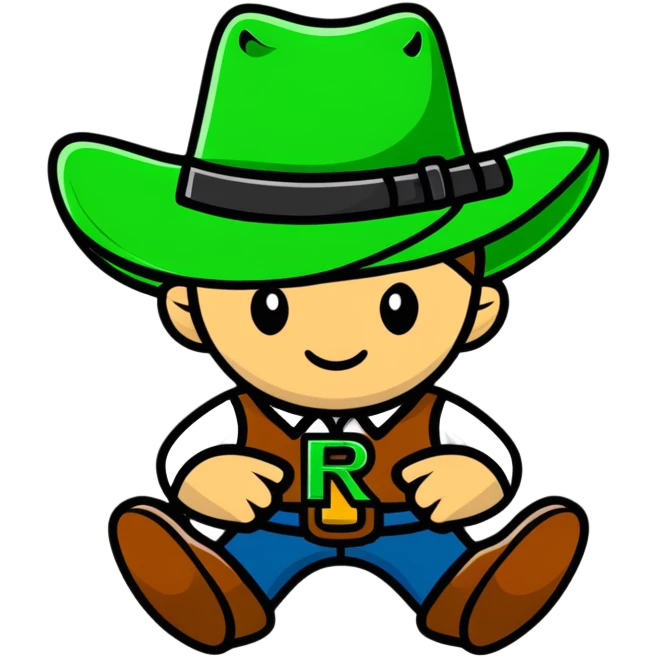 Cowboy character with green cowboy hat and letter R emoji