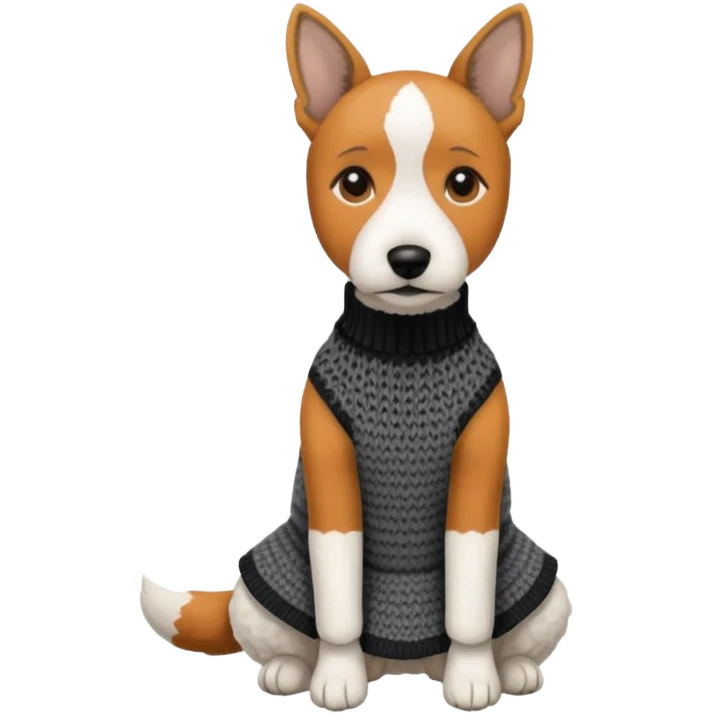 Fox terrier seduto in bianco e nero con vestitino in maglia emoji