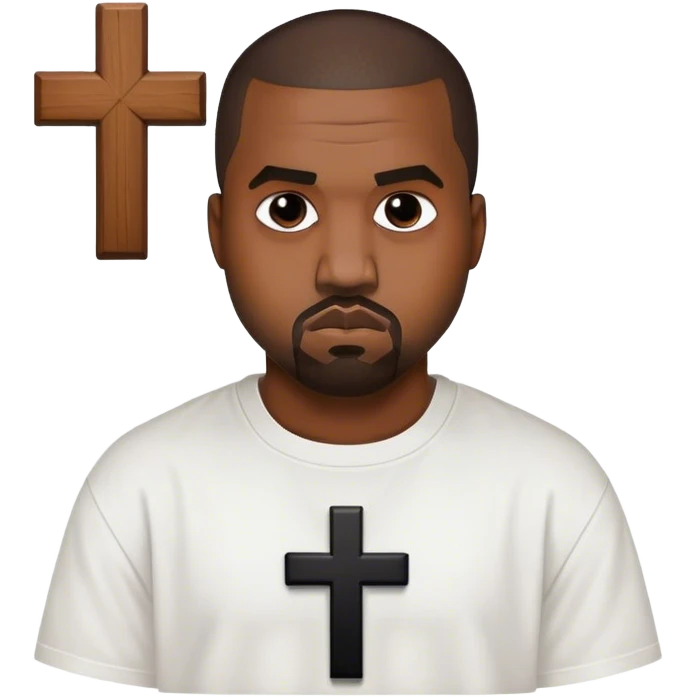 Kanye west with a black cross on a white shirt emoji