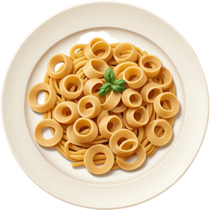 European cuisine humanless avatar in modern emoji-style illustration. Plate with pasta and bread, neutral warm colors, simple shapes, flat design, elegant and friendly. emoji