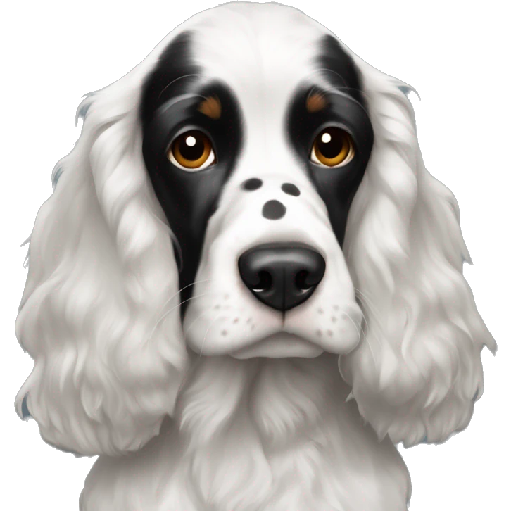 black and white trimed english cocker spaniel with spots on nose emoji