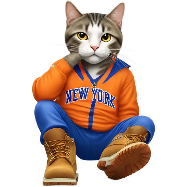 cat in timbs, New York knicks jersey and smoking  emoji