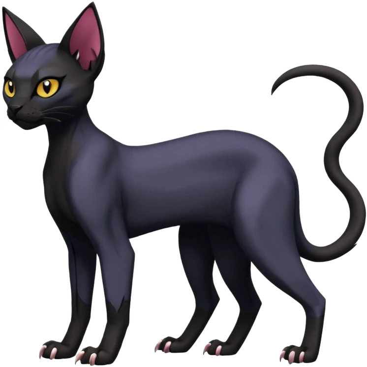 Black edgy Noibat-Sphynx-Lykoi-Caracal-cat-Fakemon-fusion-hybrid-creature emoji
