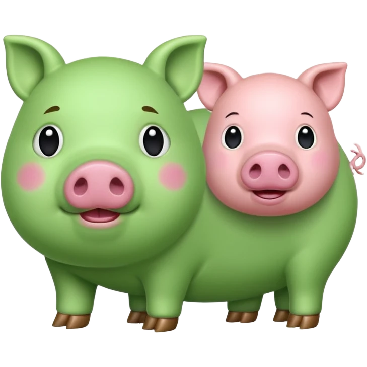 A green pig and a pink pig emoji