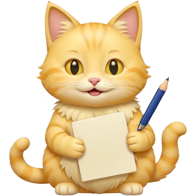 cute yellow smiling cat with full body with note and pen and no clothes emoji