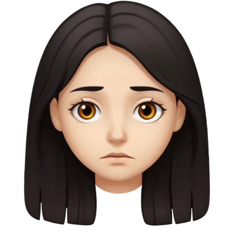 Girl with long dark hair and eyes and dark circles under eyes very tired  emoji