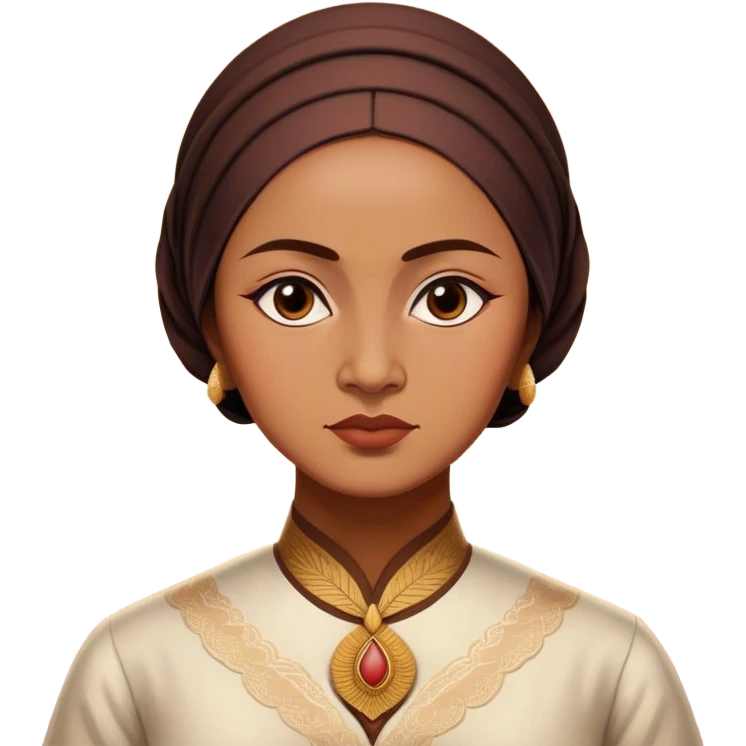 Cinematic Realistic Raden Ajeng Kartini Portrait Emoji, depicted as an inspiring Indonesian feminist icon in period attire with a thoughtful determined gaze, rendered with lifelike textures and warm empowering lighting that captures her pioneering spirit. emoji