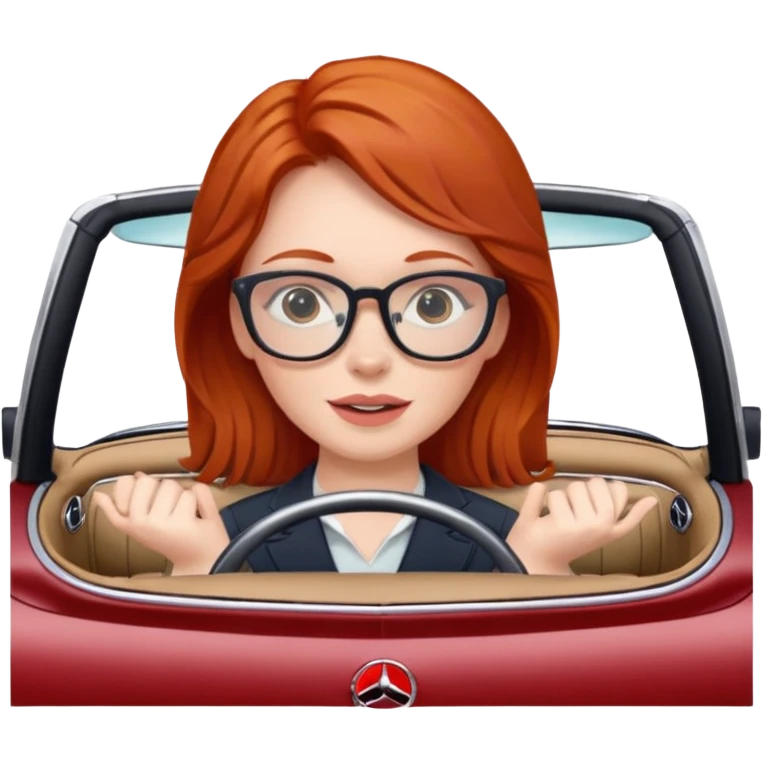 Red head glasses driving in convertible Mercedes  emoji