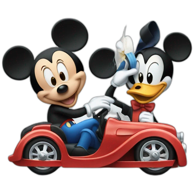 mickey mouse and donald duck driving emoji